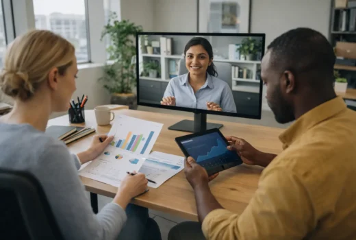 Diverse remote digital marketing team collaborating across locations for small business clients