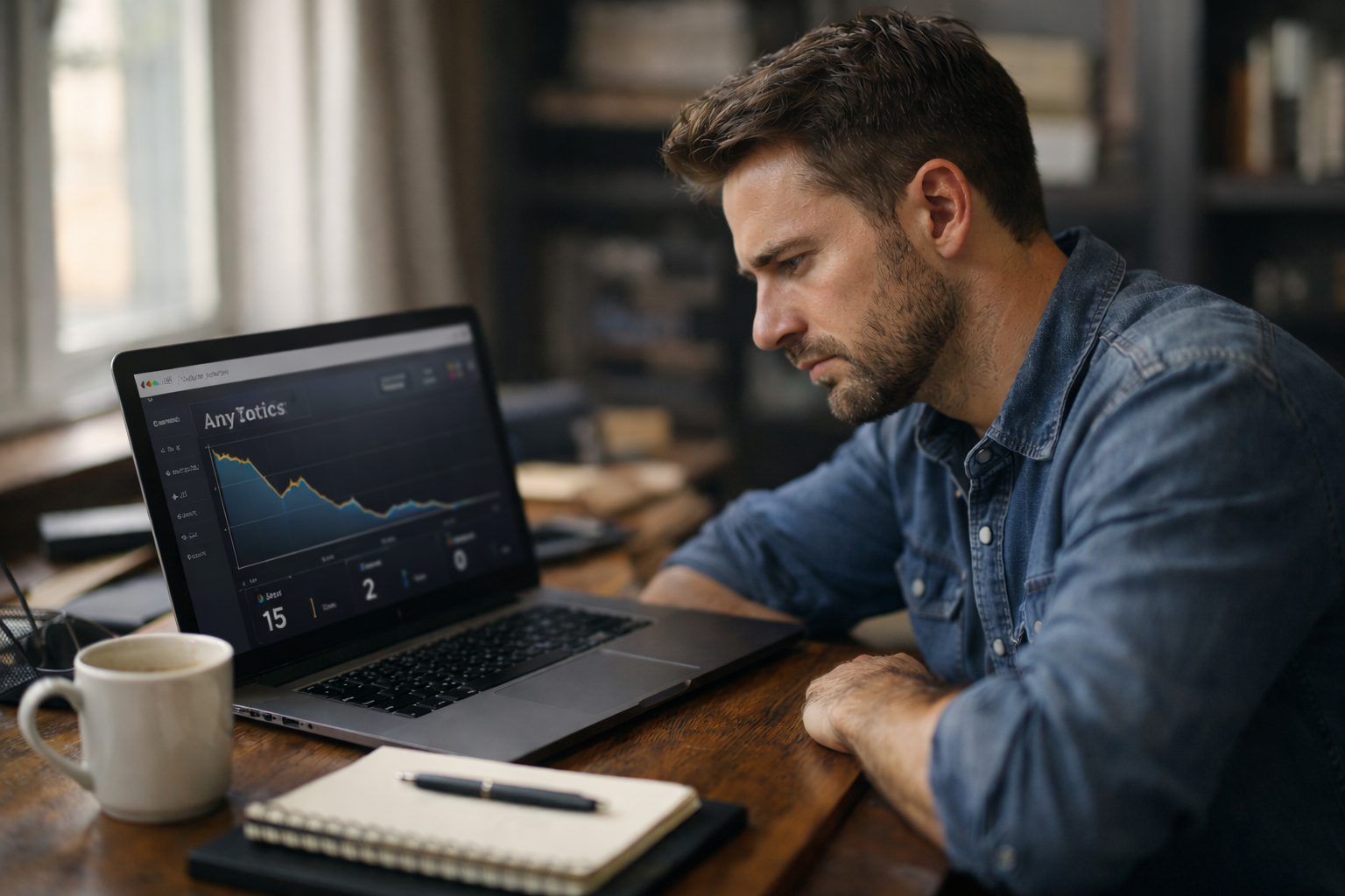 Small business owner reviewing website analytics on laptop looking for more leads