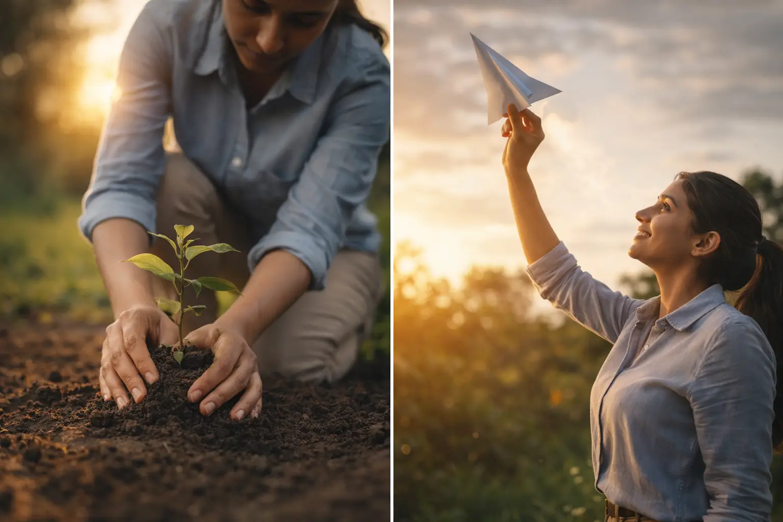 Split scene showing SEO growth as a tree sapling versus Google Ads as a rocket launch for small business